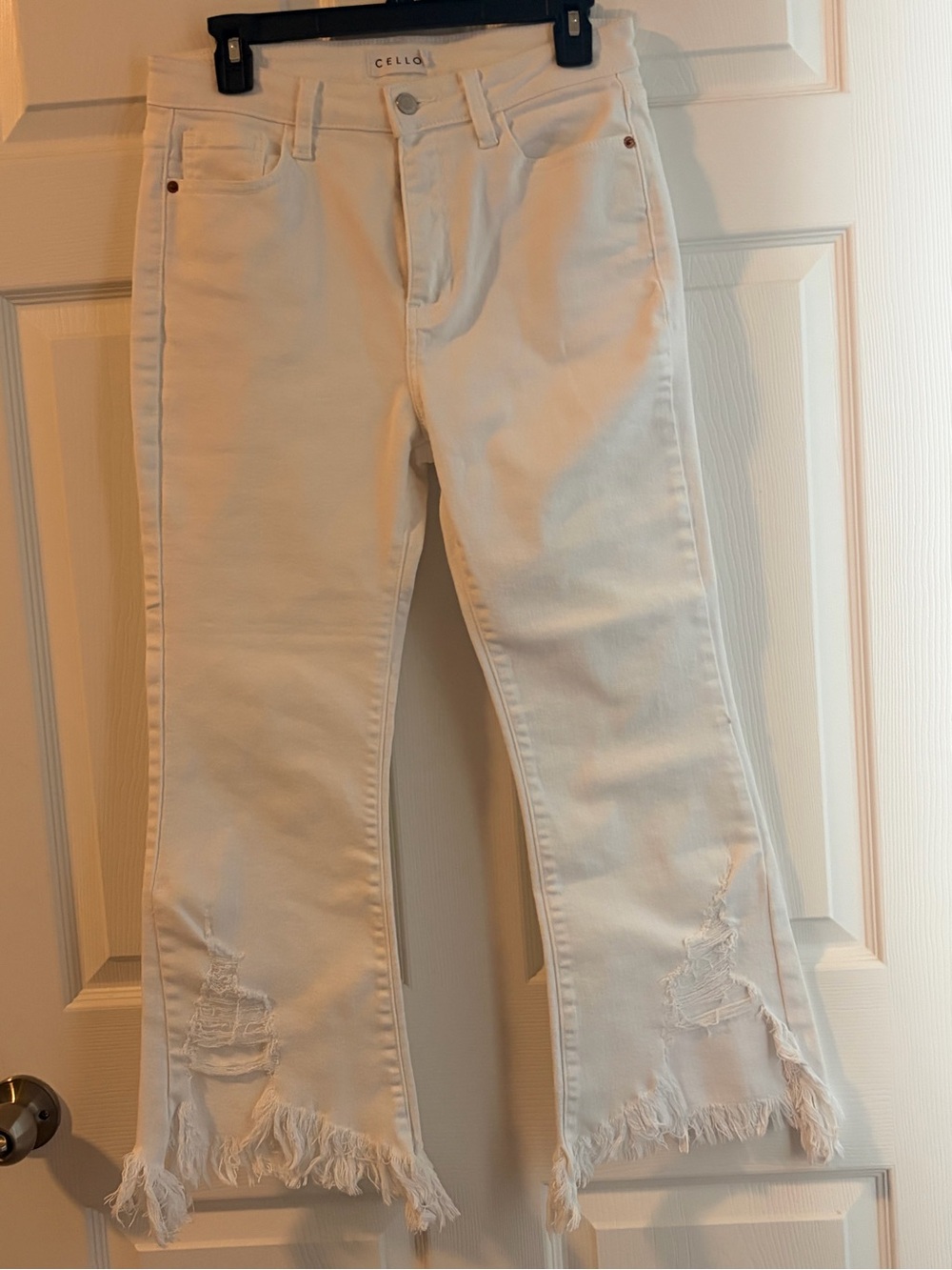 Cello Off-White Frayed Hem Wide Leg Jeans